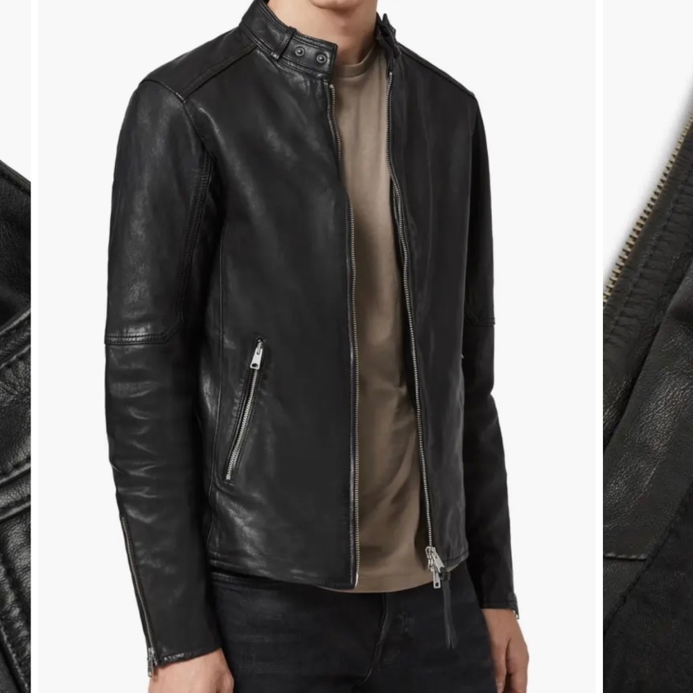 Allsaints cora black leather jacket for men, size S, biker jacket